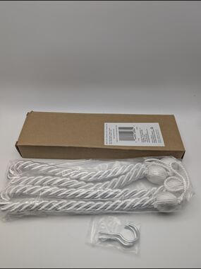 Bali 23' In. Rope Curtain Tiebacks With Hooks Silverish - White Brand New 1 Pair